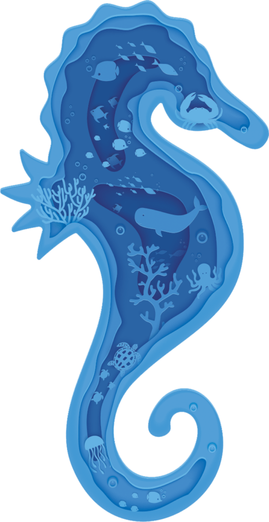 Blue Seahorse With All Water Species-Oriel Sports Icon
